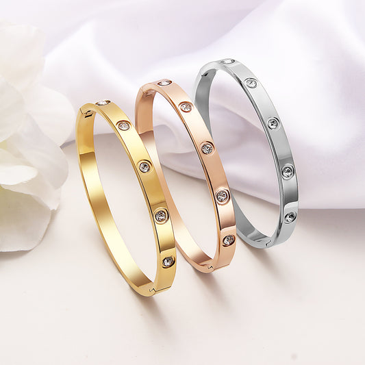 FASHION BANGLE SET SILVER AND GOLD PLATED STAINLESS JEWELRY SCREW LOVE MAGENETIC HEALTHY, CRYSTAL GOLD CARTIERRED WOMEN BRACELETE