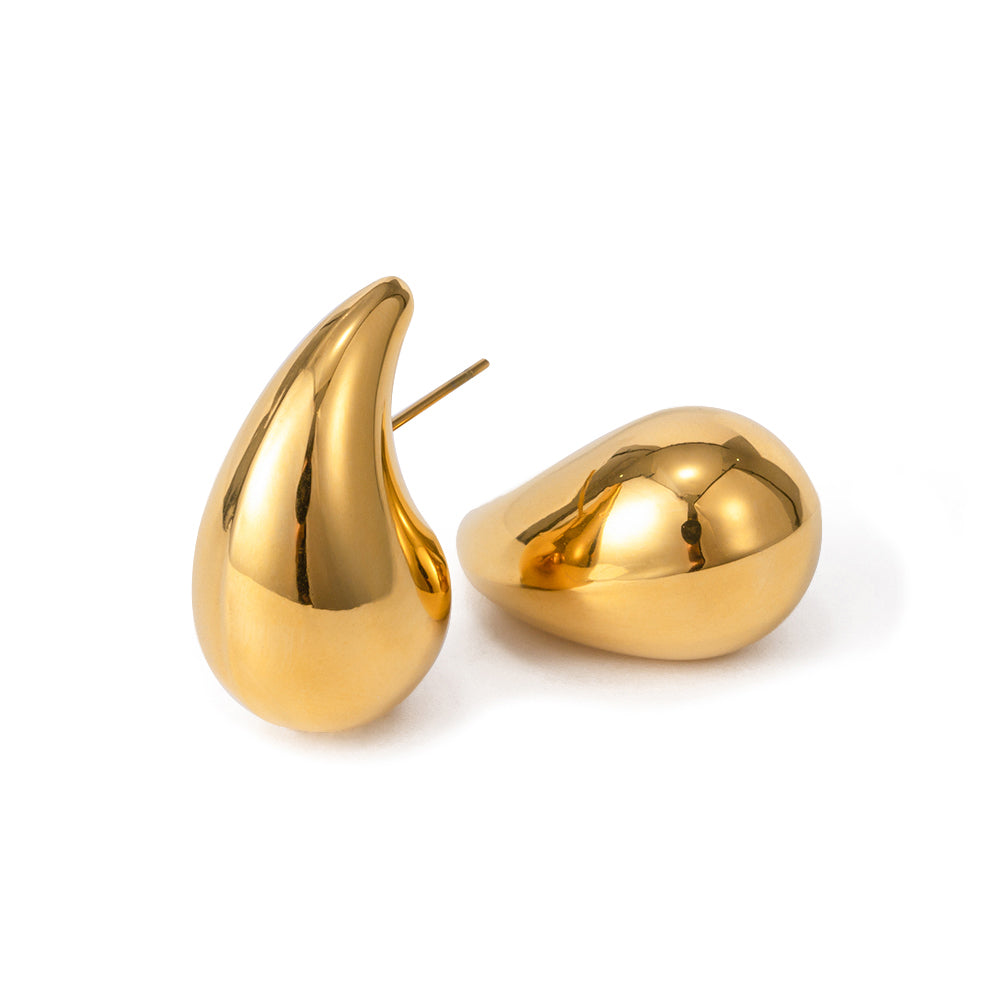 WOMEN'S HOLLOW WATER DROP EARRING 18K GOLD PLATED STAINLESS STEEL