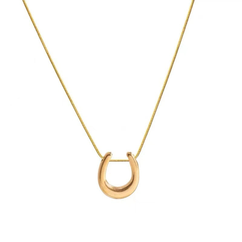 18K Gold Plated Stainless Steel Smooth U-Shaped Pendant Necklace Fashion Simple Snake Bone Chain Titanium Steel Necklace