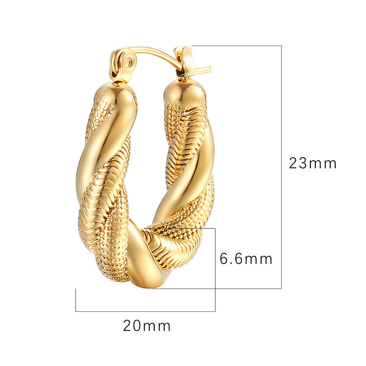 18K Gold Plated Twisted Wire Hoop U Shaped Huggies Chain Earrings