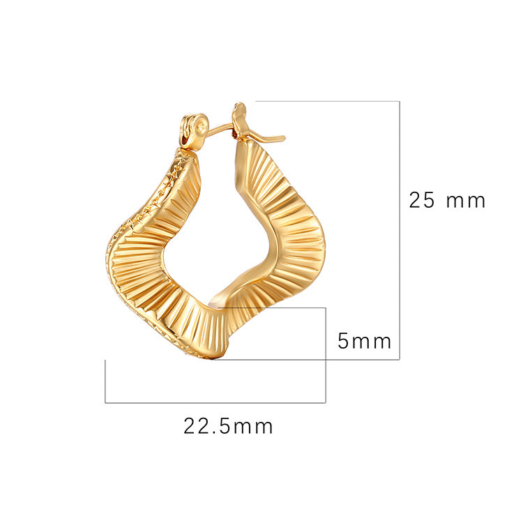 Fashionable Stainless Steel Hoop Earring Tarnish Free Jewelry Hoop Earring 18K Gold Plated Irregular Wave Hoop Earring for Women